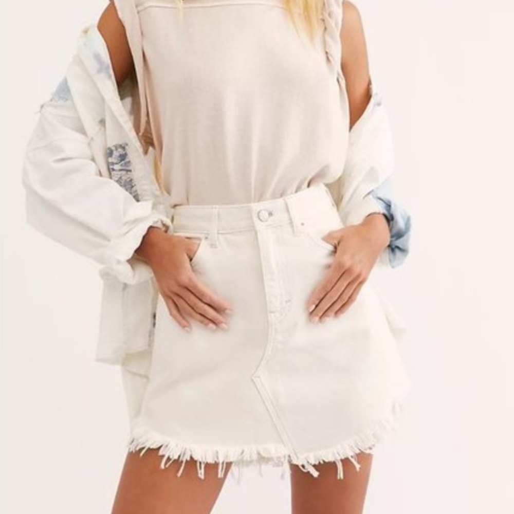 NWT Free People Bailey Denim Skirt in Coconut (Sz 24)